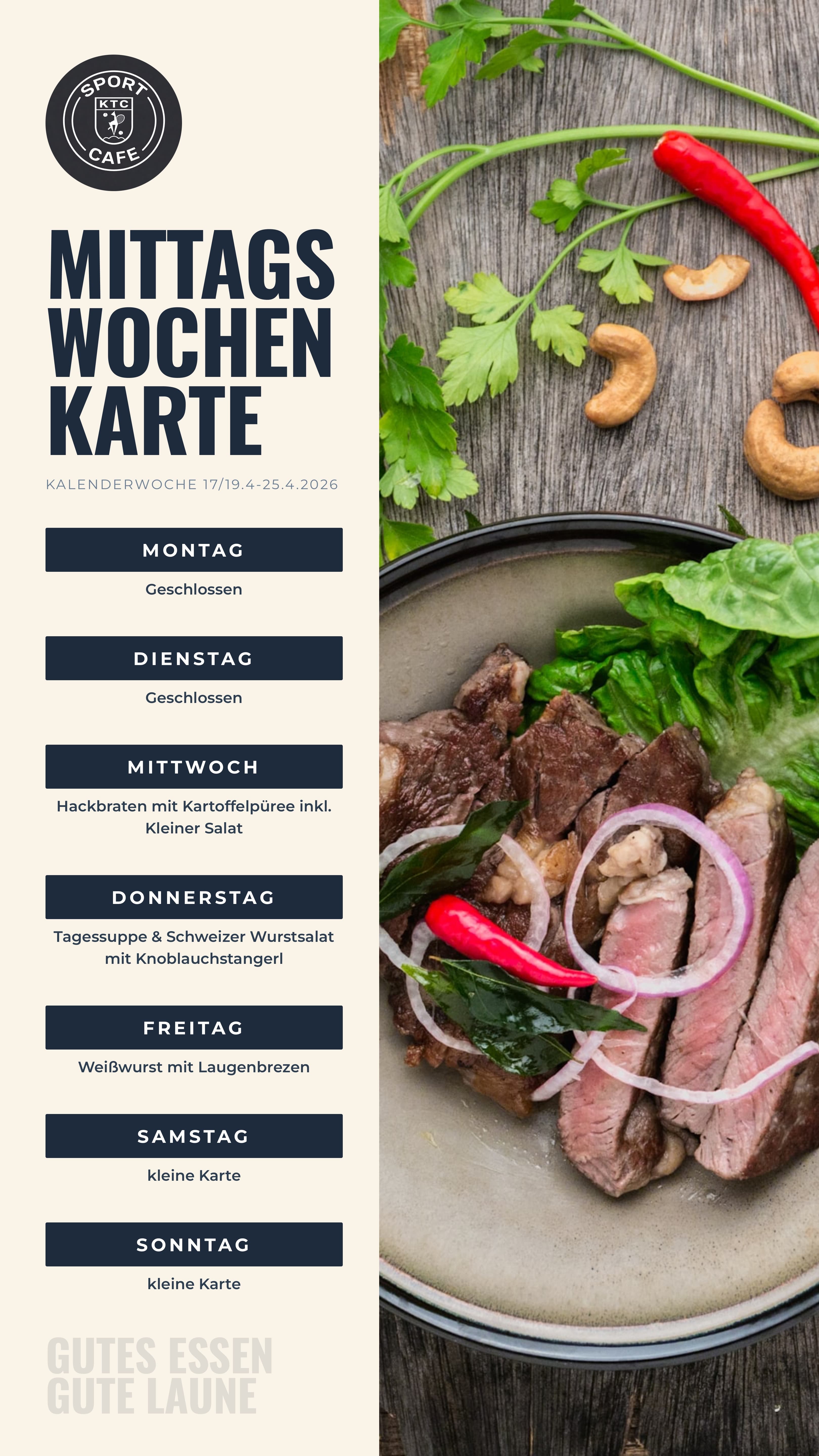 Mittags-Wochenkarte im Sport-Café-Design für Instagram